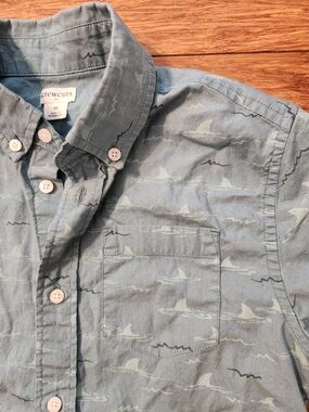 Crewcuts Boys Light Blue Shark And Waves Microprint Button Down Shirt, Size 10